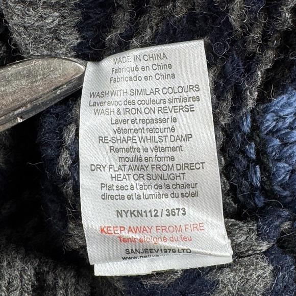 Native Youth Fair Isle Knit Sweater Blue Gray Wool Blend Men’s LGE NWT MSRP $100 - Picture 9 of 14